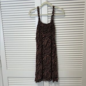 Brown and Black Zebra Print Smocked Sundress